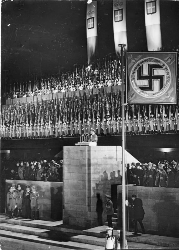 Adolf Hitler and Benito Mussolini in Berlin's Maifeld